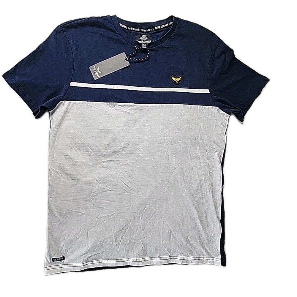 New THREADBARE Men's Large "Ralphie Tee" Navy White Colorblock  S/S Logos NWT